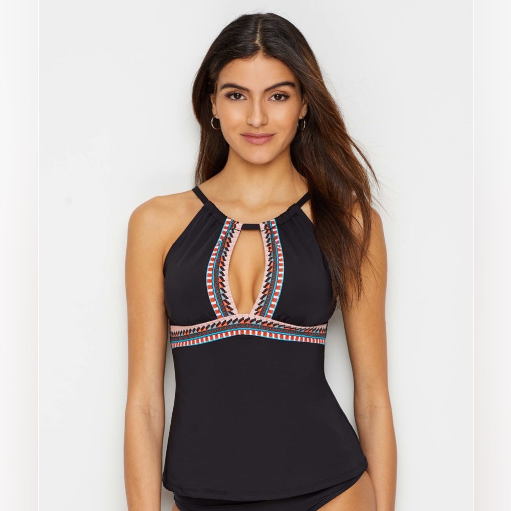 Kenneth Cole New York Black No Boundaries High Neck Halter Tankini Top, XL